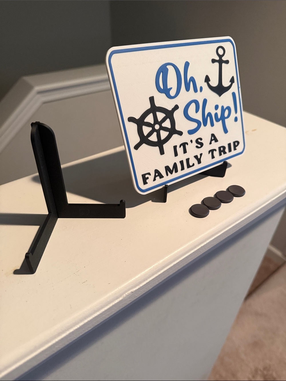 Nautical "Oh, Ship! It's a Family Trip" Decorative Sign - Blue & Black - Picture 3 of 3